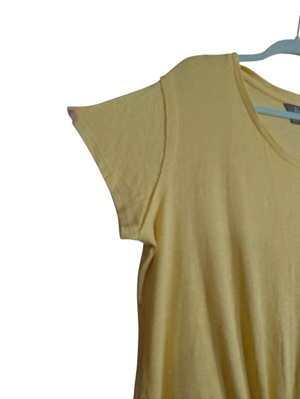 Natural Reflections Yellow Ribbed Tie Front Top Plus Size 1X Soft Stretch V Neck - Picture 3 of 8